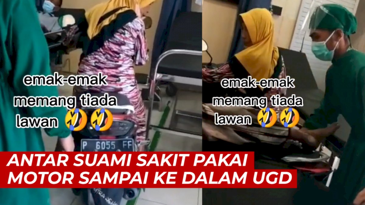 VIDEO: Aksi Emak-emak Antar Suami Sakit Pakai Motor Sampai ke Dalam UGD