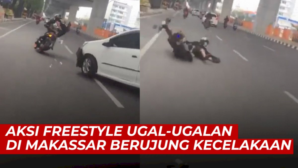 VIDEO: Aksi Freestyle Ugal-ugalan di Makassar Berujung Kecelakaan
