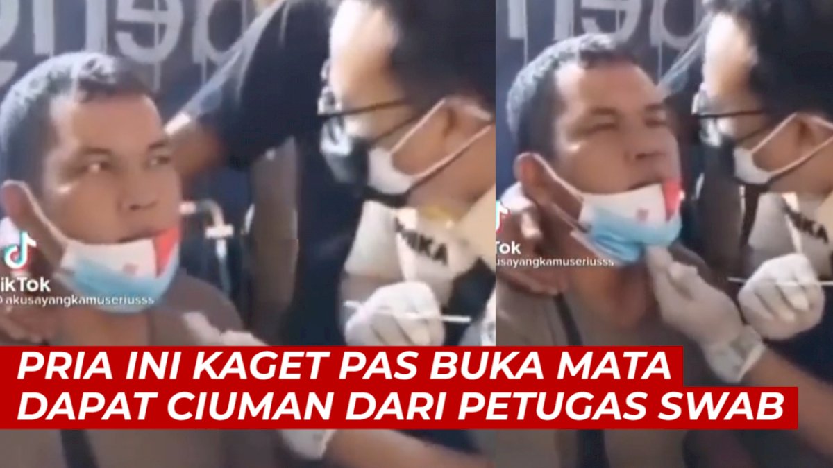 VIDEO: Viral, Pria Ini Kaget Pas Buka Mata Dapat Ciuman dari Petugas Swab