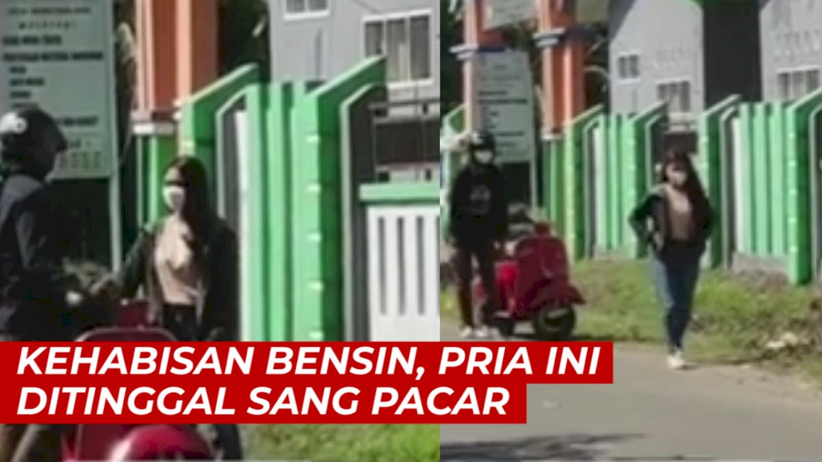 VIDEO: Gegara Kehabisan Bensin, Pria Ini Ditinggal Sang Pacar saat Dorong Motor