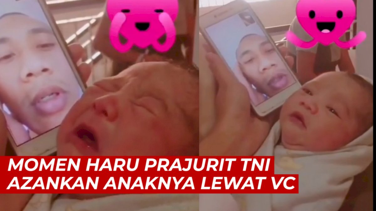 VIDEO: Momen Haru Prajurit TNI Azankan Anaknya Lewat Video Call