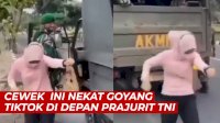 VIDEO: Demi Konten, Cewek Ini Nekat Goyang TikTok di Depan Prajurit TNI