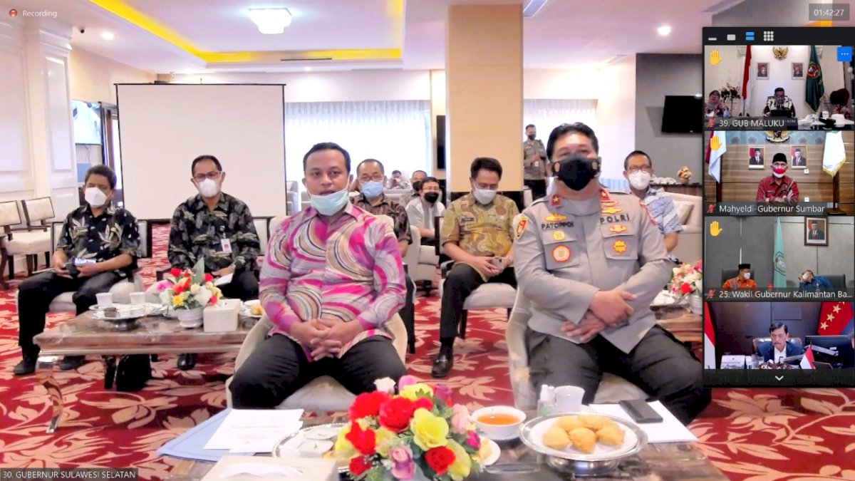 Rakor PTM Bersama Menko Marves, Plt Gubernur Sulsel Minta Walikota dan Bupati Buka PTM Kapasitas 50% Pada PPKM Level 1-3