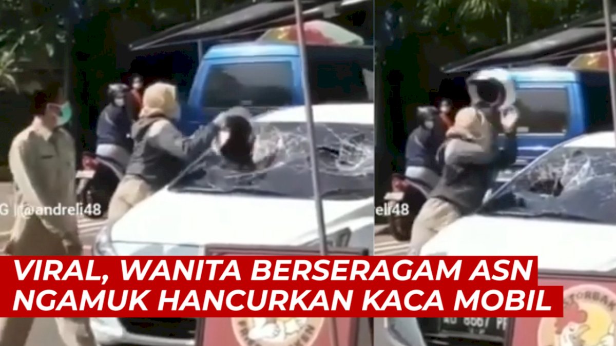 VIDEO: Viral, Wanita Berseragam ASN Ngamuk Hancurkan Kaca Mobil