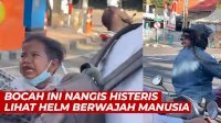 VIDEO: Viral, Bocah Ini Nangis Histeris Lihat Pengendara Pakai Helm Berwajah Manusia
