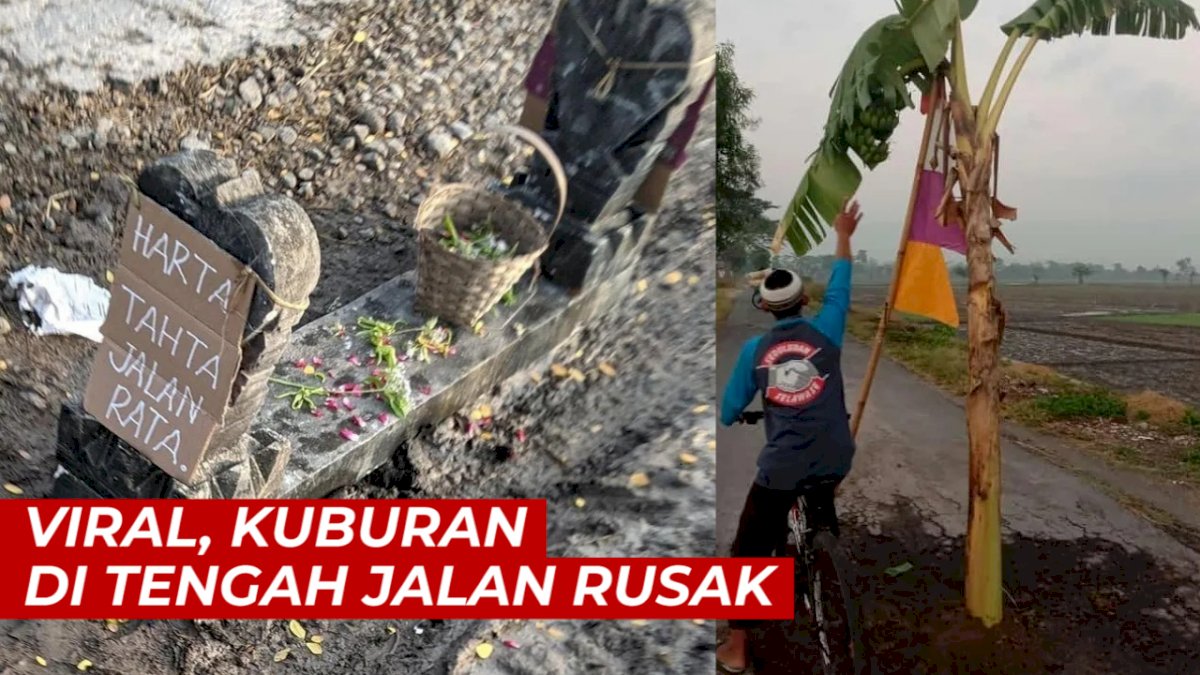 VIDEO: Viral, ‘Kuburan’ di Tengah Jalan Rusak