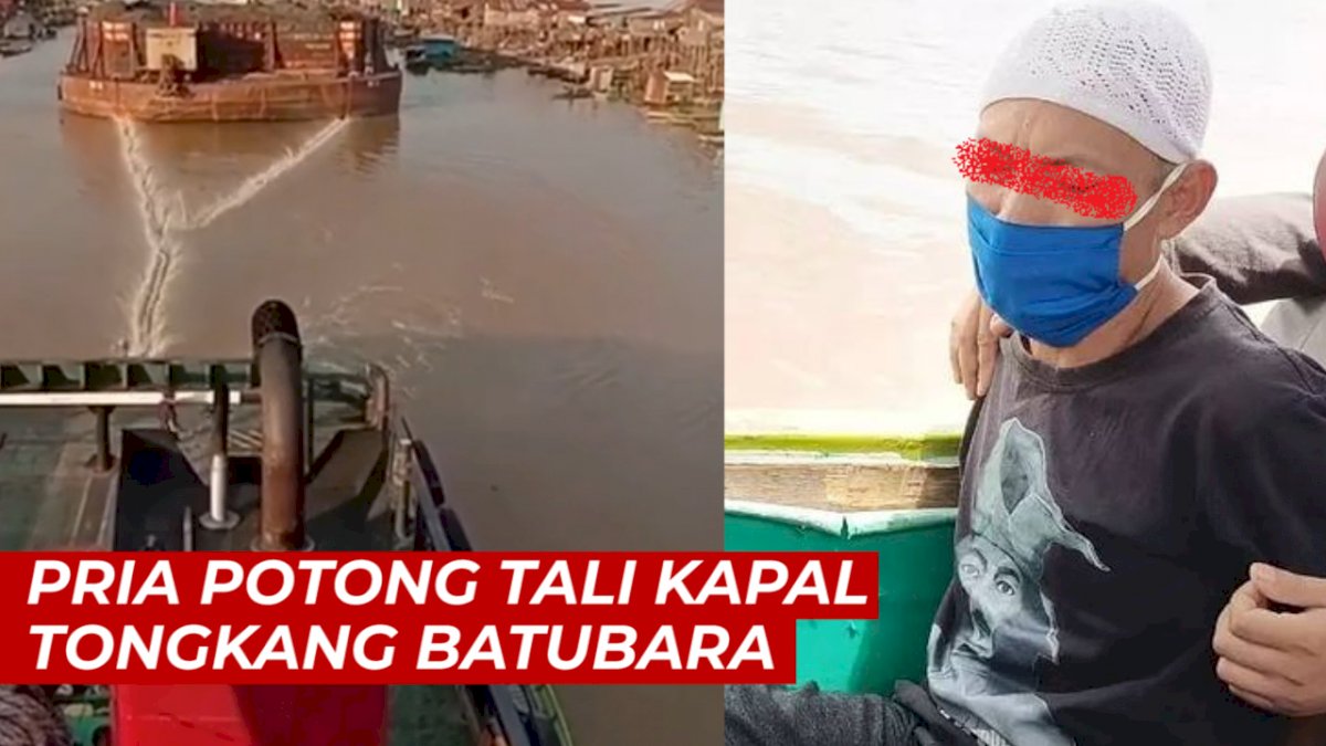 VIDEO: Aksi Nekat Pria Potong Tali Kapal Tongkang Batubara
