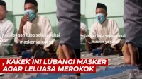 VIDEO: Ngakak, Kakek Ini Lubangi Masker Agar Leluasa Merokok