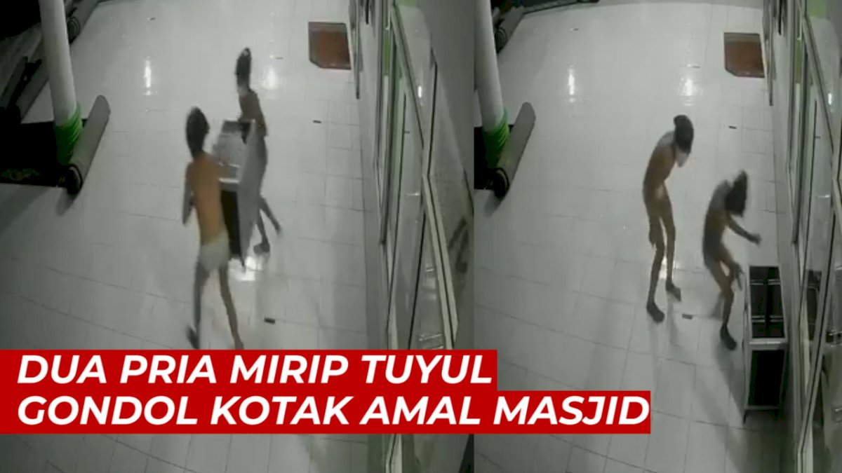 VIDEO: Terekam CCTV, Dua Pria Mirip Tuyul Gondol Kotak Amal Masjid
