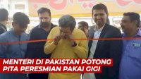 VIDEO: Guntingnya Tumpul, Menteri di Pakistan Potong Pita Peresmian Pakai Gigi