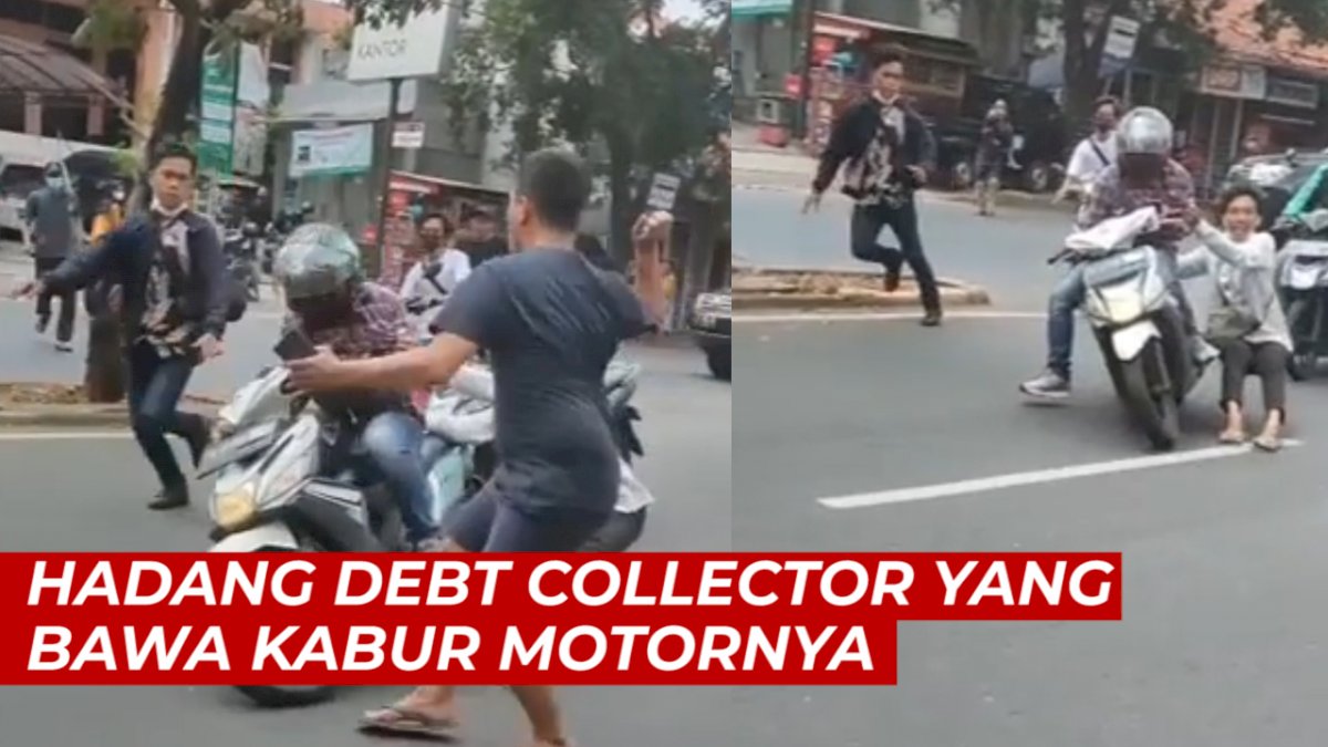 VIDEO: Driver Ojol Bergelantungan Hadang Debt Collector yang Bawa Kabur Motornya