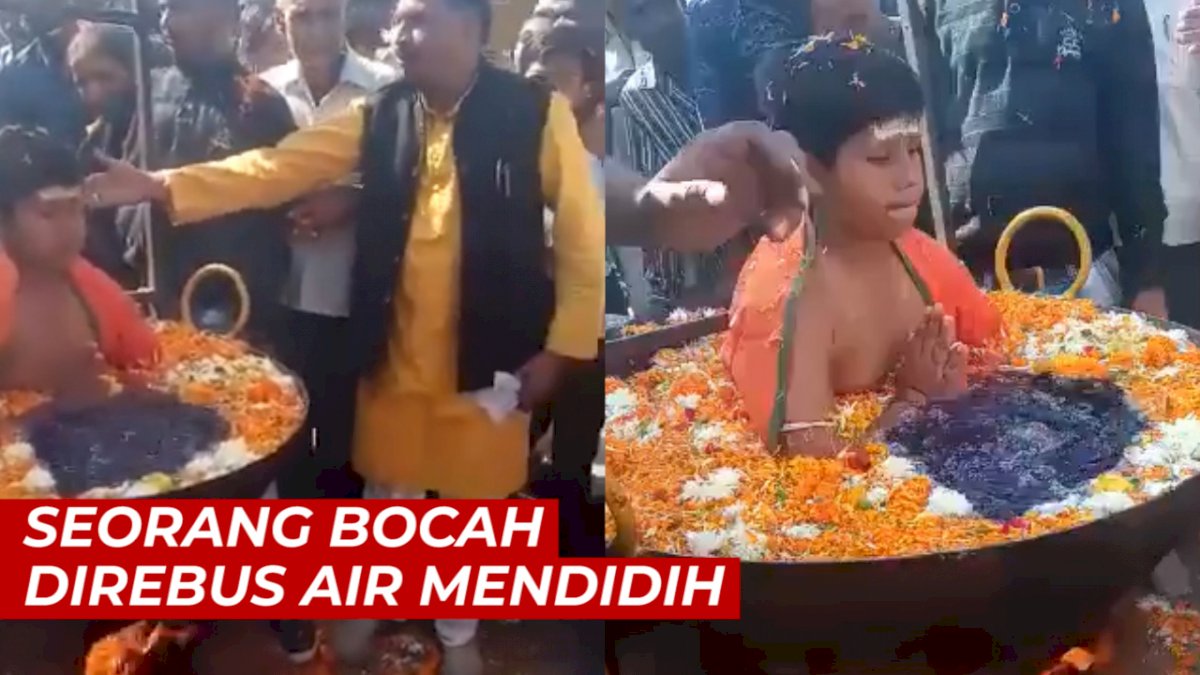 VIDEO: Seorang Bocah Direbus Air Mendidih, Aksinya Ditonton Banyak Orang