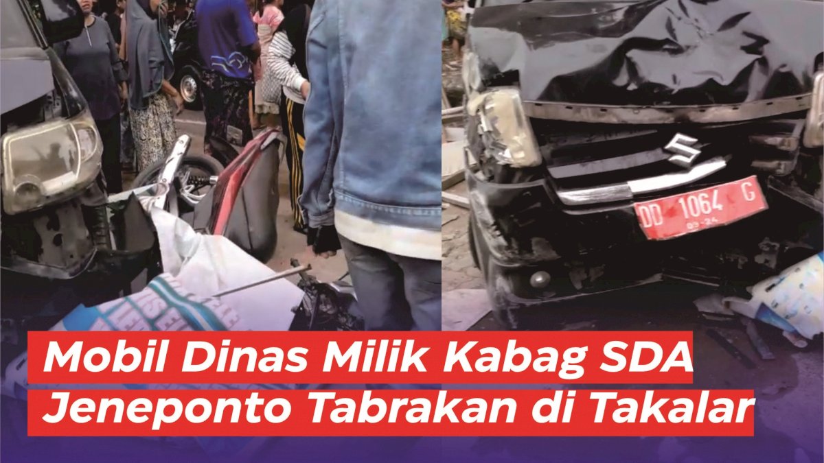 VIDEO: Mobil Dinas Milik Kabag SDA Jeneponto Tabrakan di Takalar