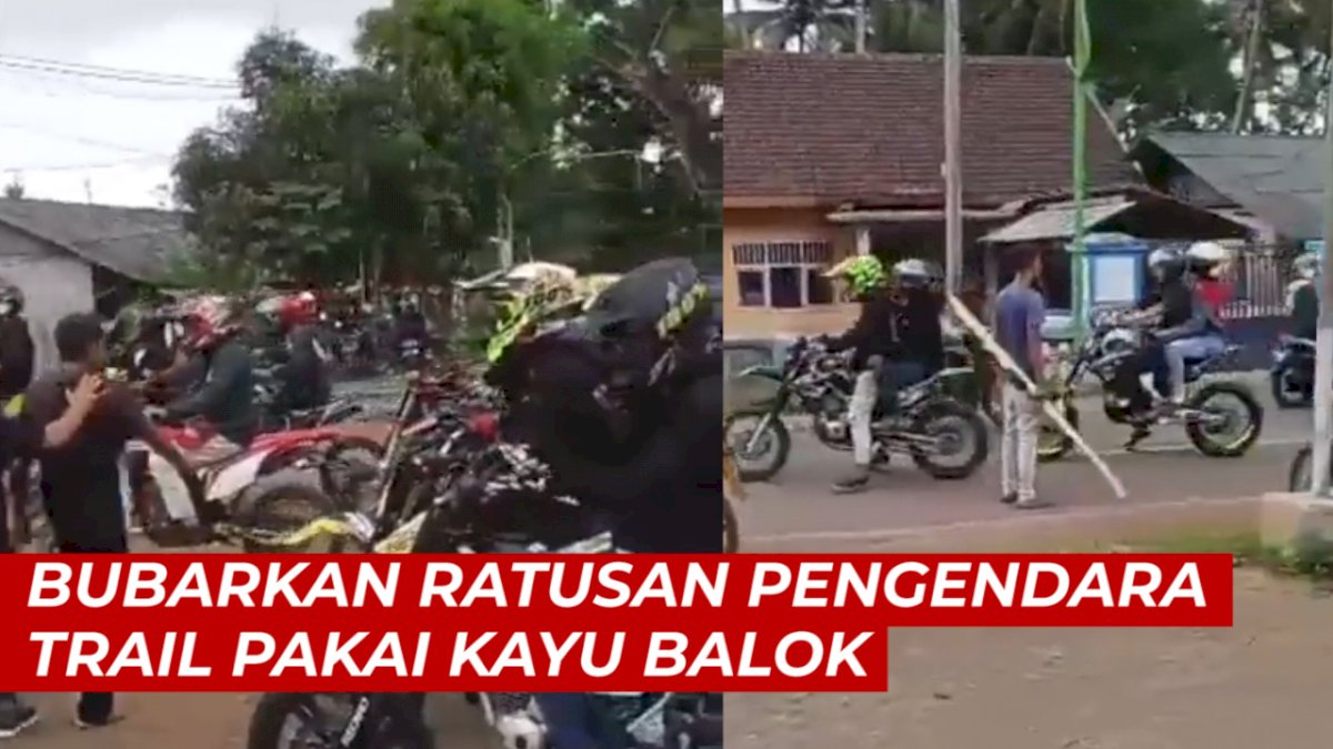 VIDEO: Bikin Bising, Warga Bubarkan Ratusan Pengendara Motor Trail Pakai Kayu Balok