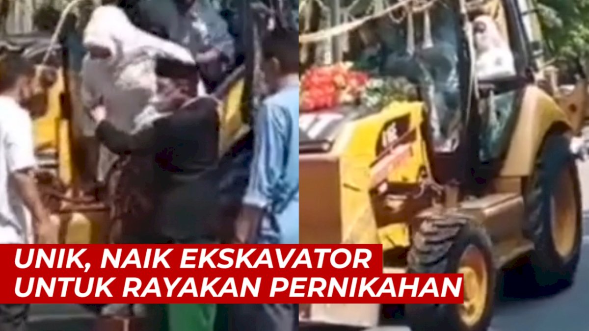 VIDEO: Unik, Pasangan Pengantin Naik Ekskavator untuk Rayakan Pernikahan
