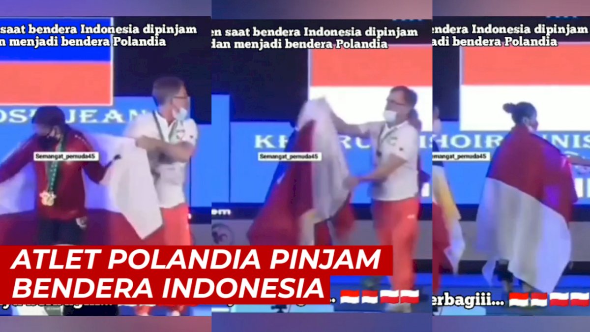 VIDEO: Lupa Bawa Bendera, Atlet Polandia Pinjam Bendera Indonesia