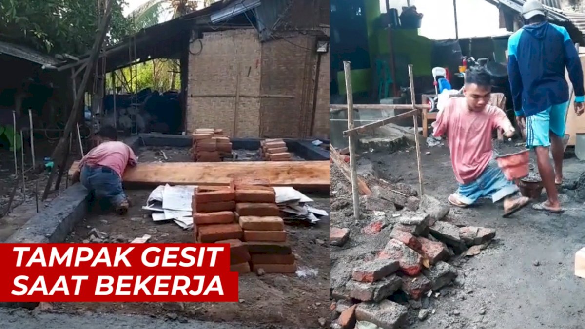 VIDEO: Meski Keterbatasan Fisik, Kuli Bangunan Ini Tampak Gesit saat Bekerja
