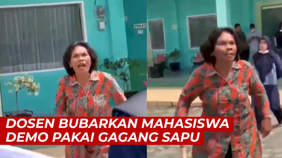 VIDEO: Viral, Dosen Bubarkan Mahasiswa Demo Pakai Gagang Sapu