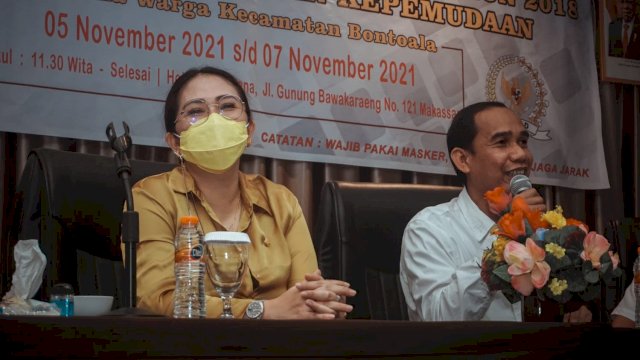 Ketua DPRD Makassar Rudianto Lallo hadir sebagai narasumber Sosialisasi Perda Kepemudaan yang digelar Andi Debbie Purnama. Ist