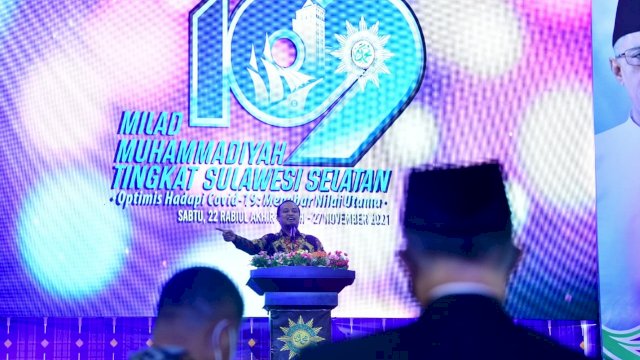 Plt Gubernur Sulawesi Sulsel, Andi Sudirman Sulaiman, menghadiri peringatan 109 Tahun Muhammadiyah, di Aula Kampus Universitas Muhammadiyah Makassar, Sabtu 27/11/2021 (Ist) 