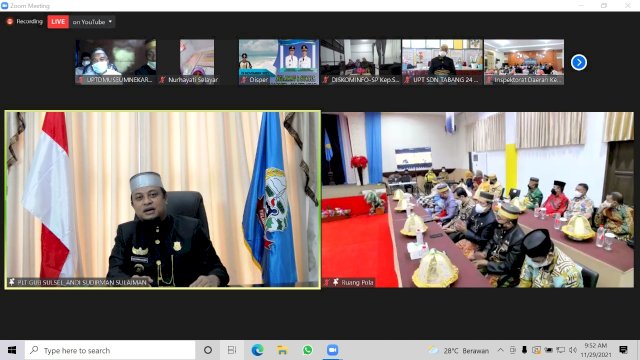 Andi Sudirman mengikuti Rapat Paripurna DPRD dalam rangka peringatan hari jadi Kabupaten Selayar ke-416 Tahun secara virtual dari Rujab Wagub Sulsel, Senin 29/11/2021 (Ist) 