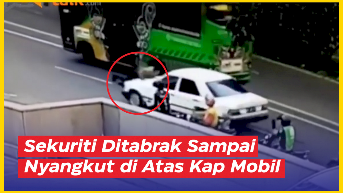 VIDEO: Sekuriti Mengantur Lalu Lintas Ditabrak Sampai Nyangkut di Atas Kap Mobil