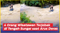 VIDEO: 4 Orang Wisatawan Terjebak di Tengah Sungai saat Arus Deras
