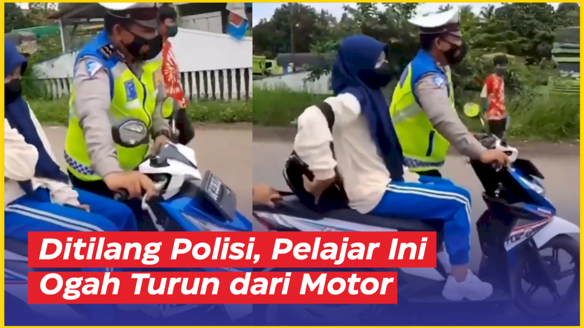 VIDEO: Ditilang Polisi, Pelajar Perempuan Ini Ogah Turun dari Motor