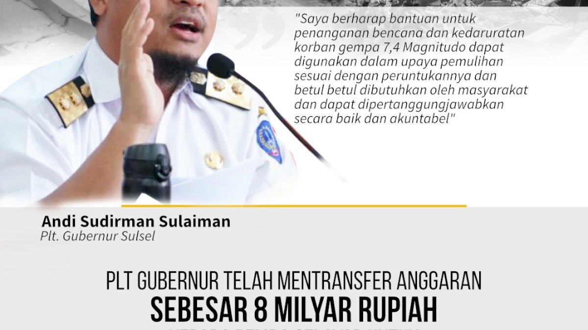 Plt Gubernur Sulsel Cairkan 8M Keuangan Untuk Pemulihan Bencana Gempa Selayar