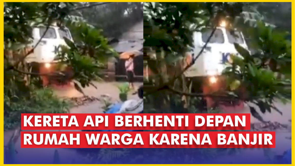 VIDEO: Kereta Api Berhenti Depan Rumah Warga karena Banjir
