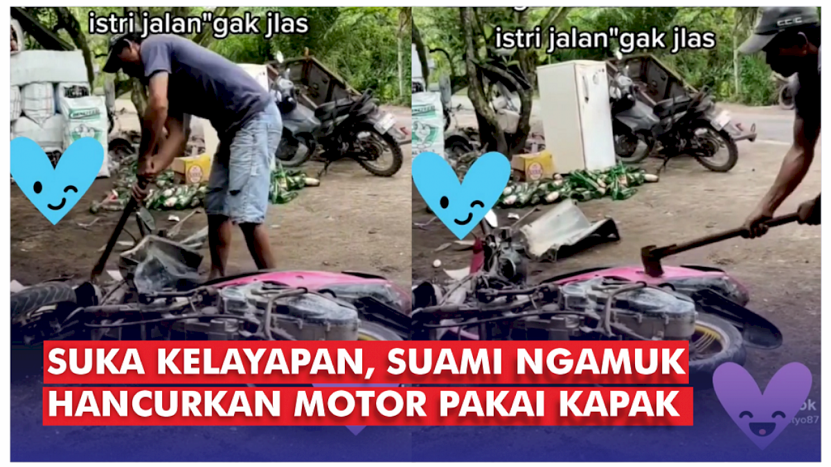 VIDEO: Suka Kelayapan, Suami Ngamuk Hancurkan Motor Istri Pakai Kapak
