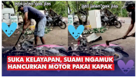 VIDEO: Suka Kelayapan, Suami Ngamuk Hancurkan Motor Istri Pakai Kapak
