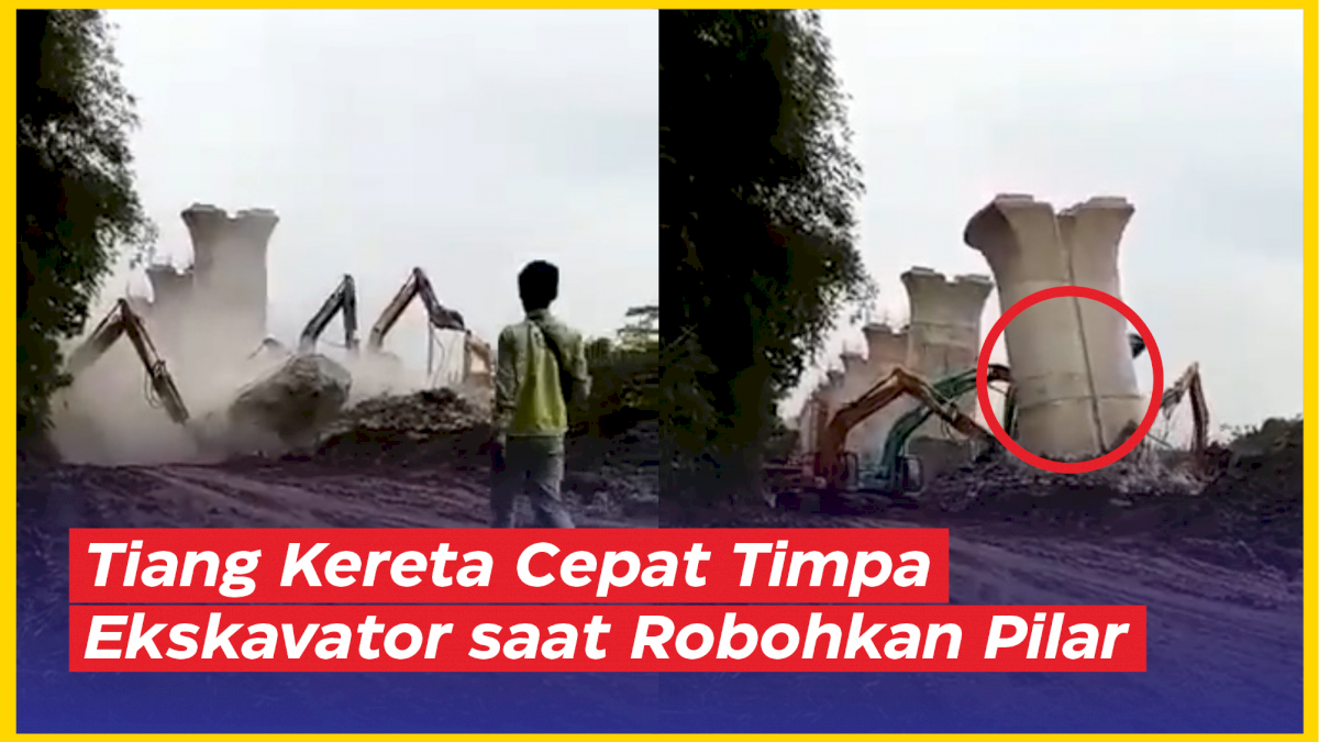 VIDEO: Detik-detik Tiang Kereta Cepat Jakarta-Bandung Timpa 2 Ekskavator