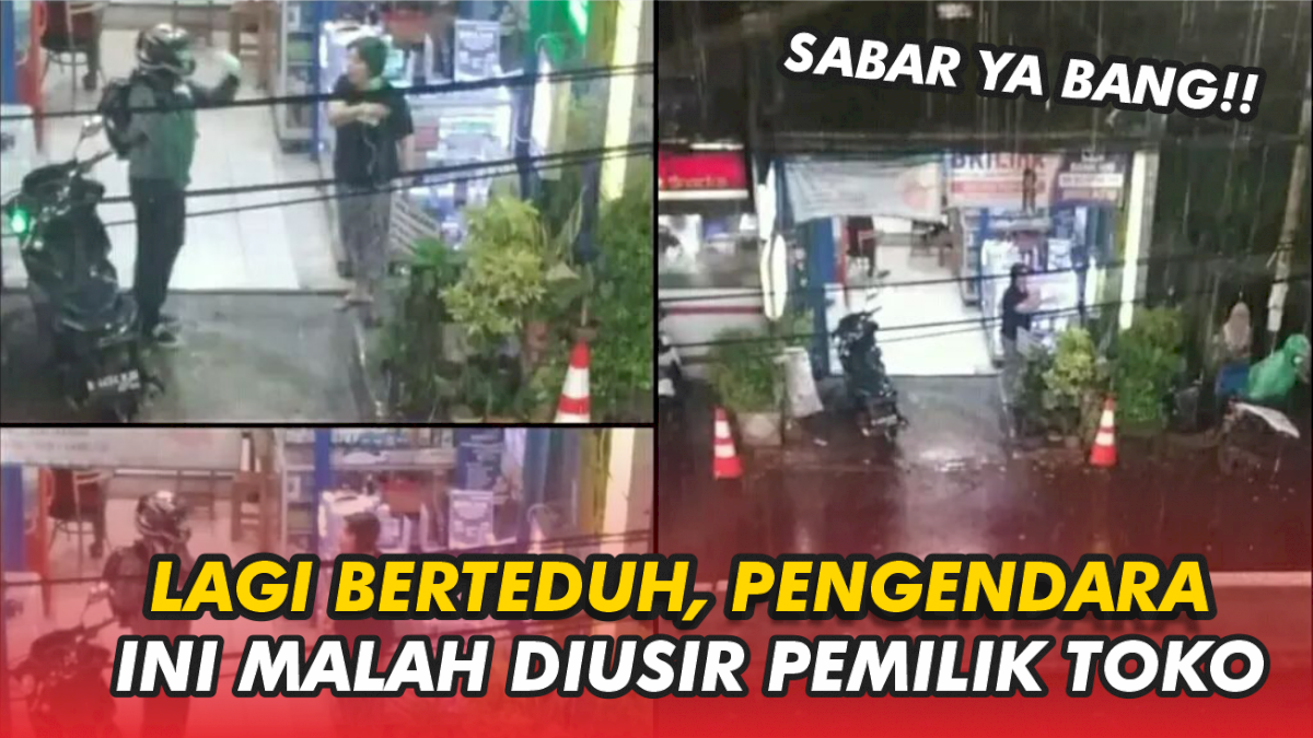 VIDEO: Lagi Berteduh, Pengendara Motor Ini Malah Diusir Pemilik Toko