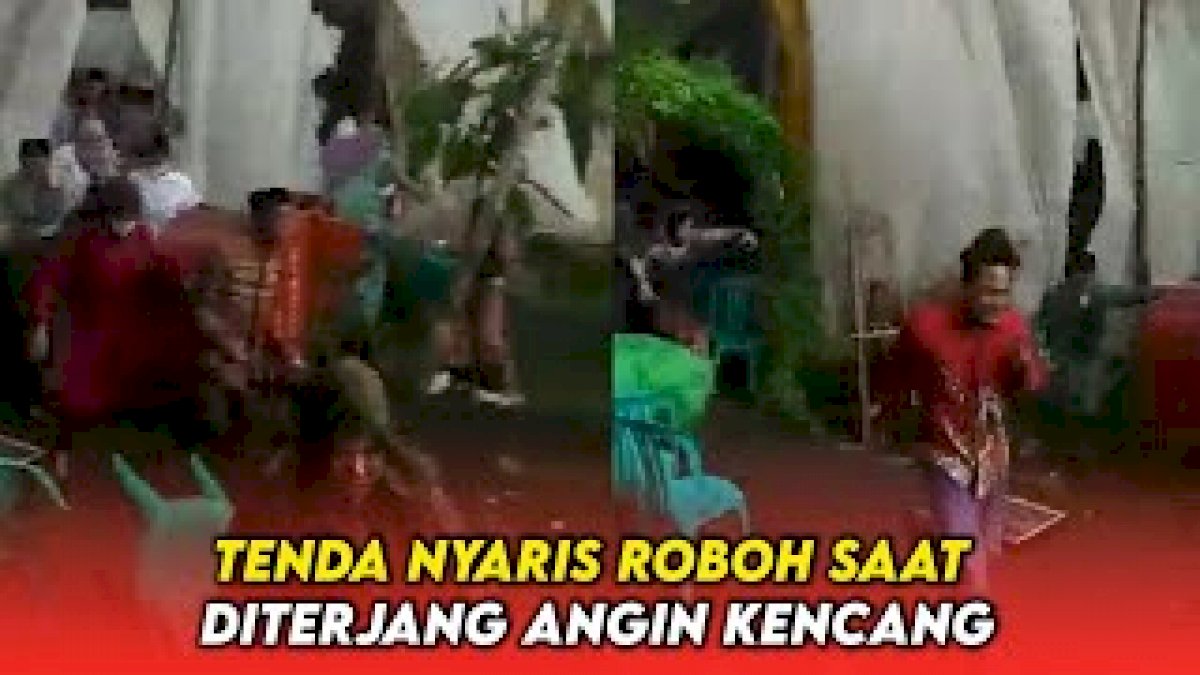 VIDEO: Tenda Nyaris Roboh Saat Diterjang Angin Kencang, Tamu Undangan Berhamburan Keluar