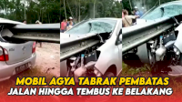 VIDEO: Sopir Hilang Kendali, Mobil Agya Tabrak Pembatas Jalan Hingga Tembus ke Belakang Mobil