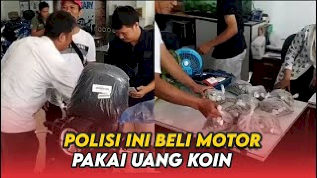 VIDEO: Viral, Seorang Polisi Bawa 20 Bungkus Uang Koin untuk Beli Motor Baru