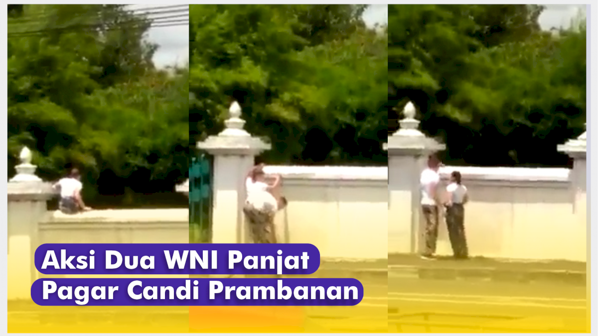 VIDEO: Viral, Aksi Dua WNI Rusia Panjat Pagar Candi Prambanan
