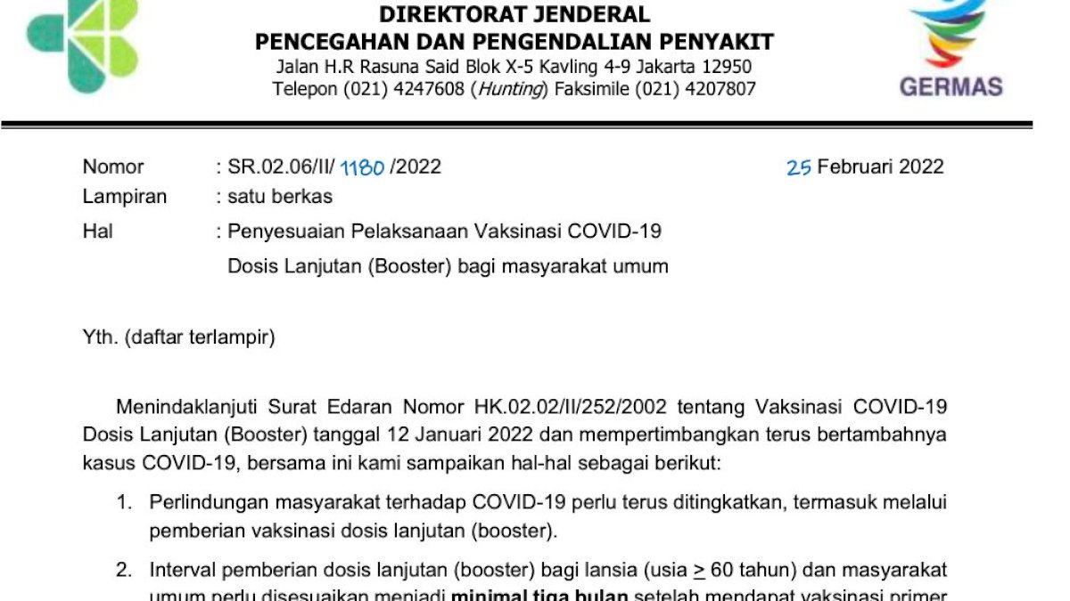 Vaksin Booster Masyarakat Umum dan Lansia Bisa Diberikan 3 Bulan Usai Dosis Kedua