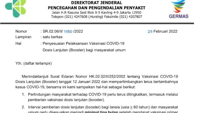 Surat Edaran yang dikeluarkan oleh Kemenkes RI (Ist) 