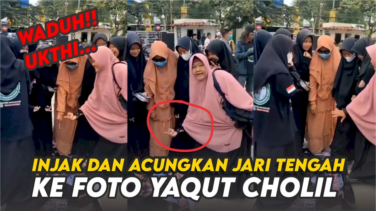VIDEO: Aksi Wanita Berhijab Injak dan Acungkan Jari Tengah ke Foto Yaqut Cholil