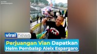 VIDEO: Perjuangan Vian Dapatkan Helm Pembalap Aleix Espargaro, Kepala Sampai Benjol