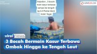 VIDEO: Viral, 3 Bocah Bermain Kasur Terbawa Ombak Hingga ke Tengah Laut