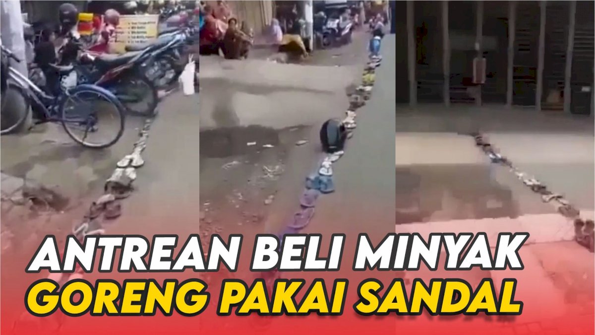 VIDEO: Hindari Kerumunan, Antrean Beli Minyak Goreng Pakai Sandal