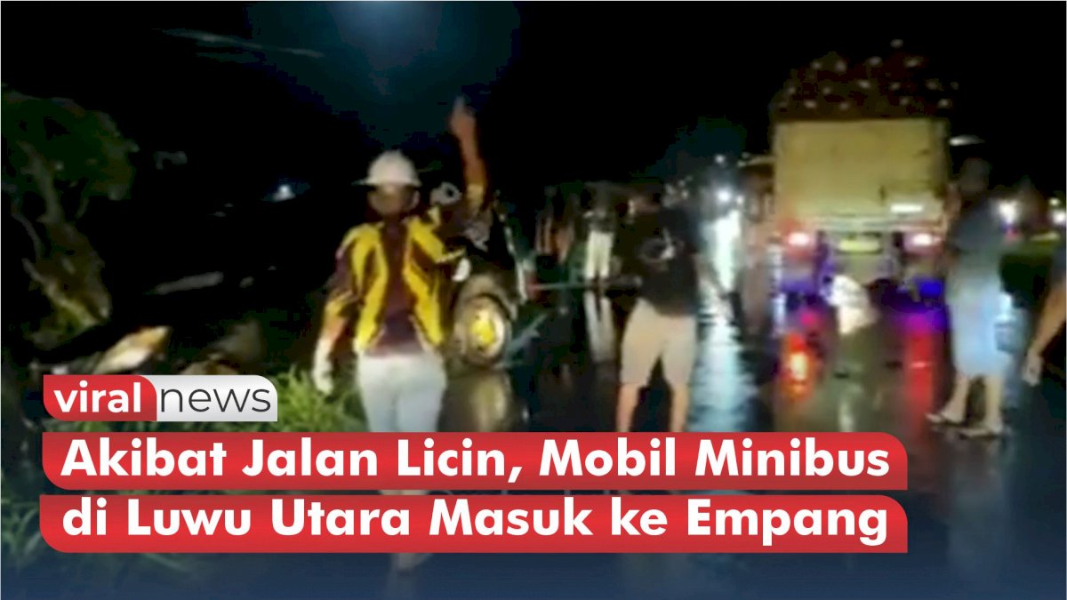 VIDEO: Akibat Jalan Licin, Mobil Minibus di Luwu Utara Masuk ke Empang