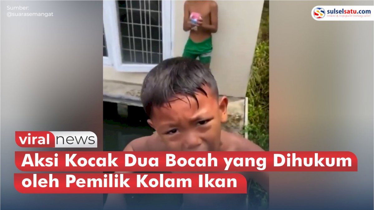 VIDEO: Aksi Kocak Dua Bocah yang Dihukum oleh Pemilik Kolam Ikan