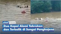 VIDEO: Dua Kapal Alami Tabrakan dan Terbalik di Sungai Pangkajene