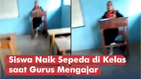 VIDEO: Viral, Aksi Seorang Siswa Naik Sepeda di Kelas saat Guru Mengajar