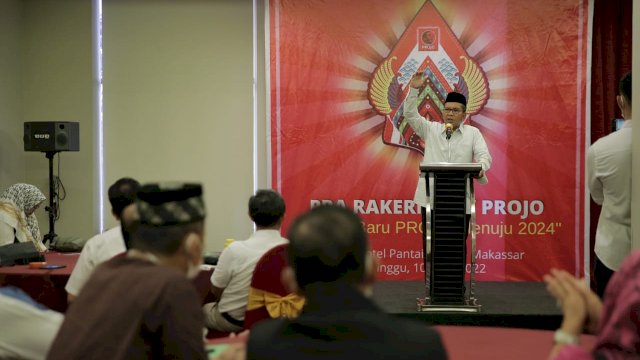 Wali Kota Makassar, Danny Pomanto memberi Sambutan pada Forum Pra Rapat Kerja Nasional (Rakernas) V Projo (Ist) 