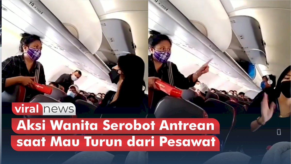 VIDEO: Aksi Wanita Serobot Antrean saat Mau Turun dari Pesawat, Malah Diomeli Emak-emak